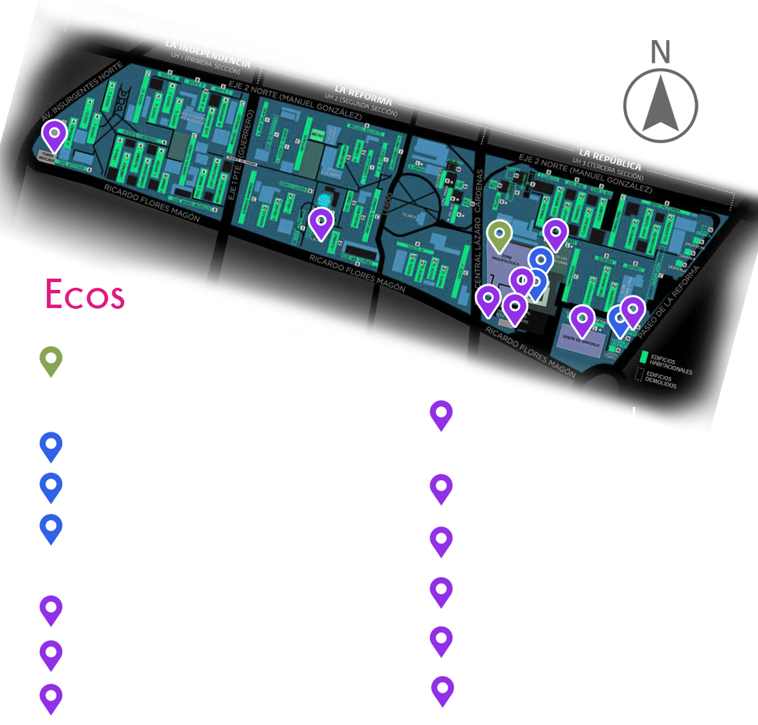 Mapa ilustrado de los sitios históricos de Tlatelolco